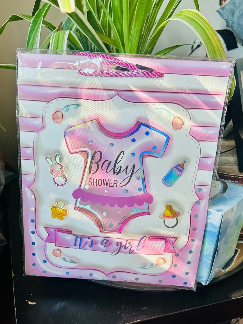 Baby Girl Foil Onesie Gift Bag – Pink Design with Tissue & Card